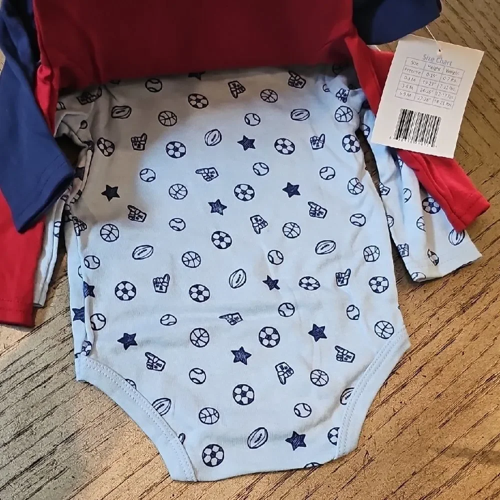 Long Sleeve Onesie Bundle Varsity 6-9 Month NWT - Blue and Red